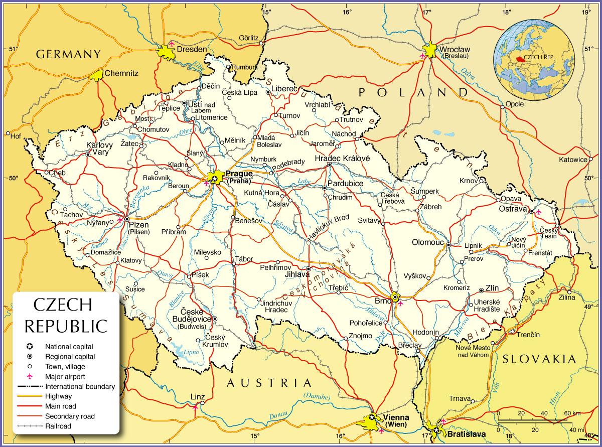 Tschechische Karte - Karte der Tschechoslowakei (Osteuropa - Europa)