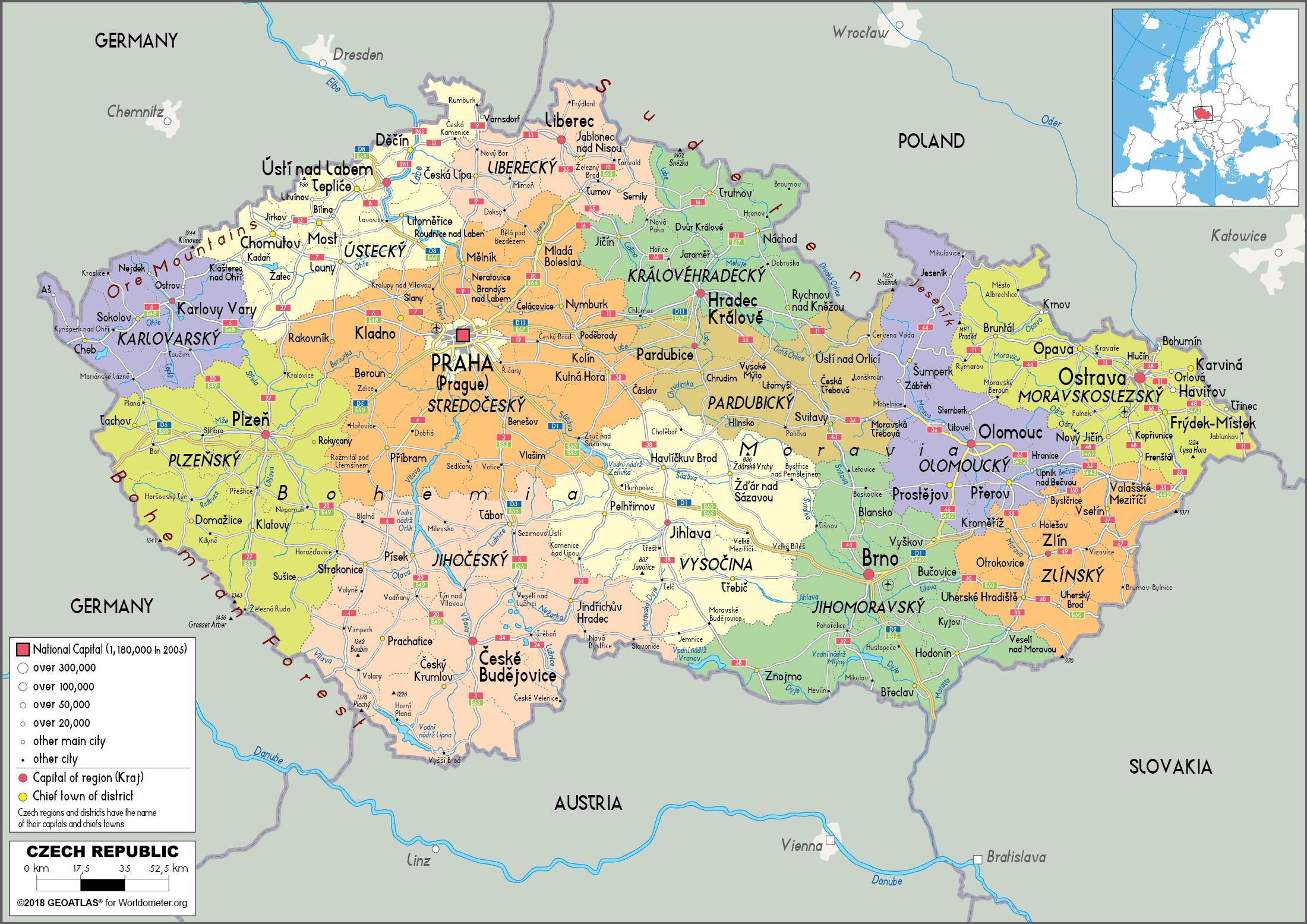 Politische Karte der Tschechischen Republik - Politische Karte der