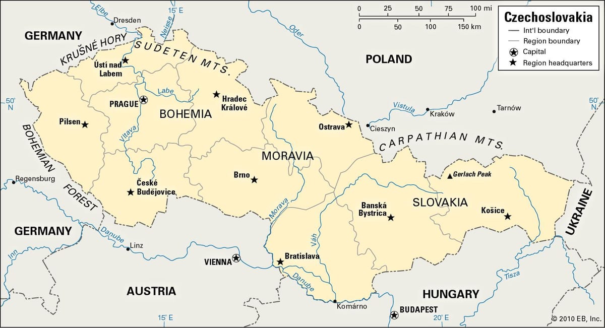 Karte der alten Tschechoslowakei