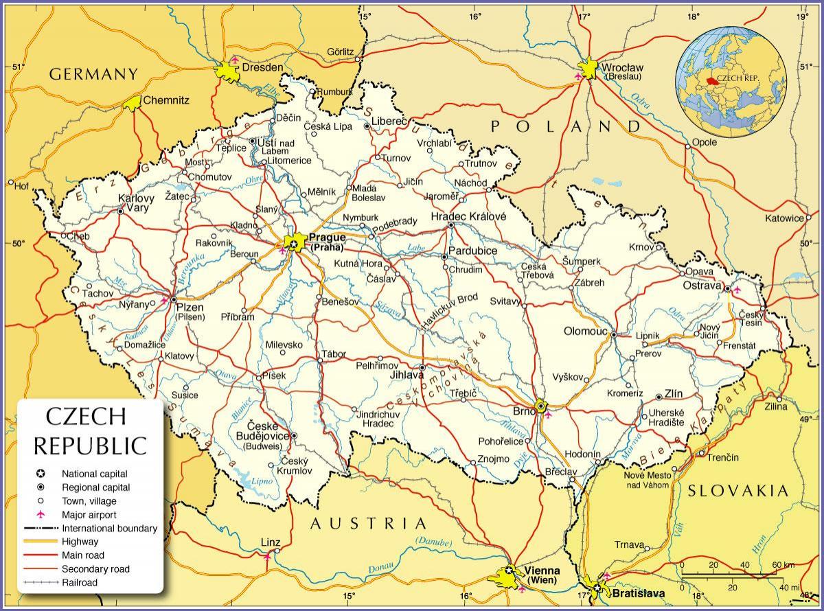 Tschechische Karte - Karte der Tschechoslowakei (Osteuropa - Europa)