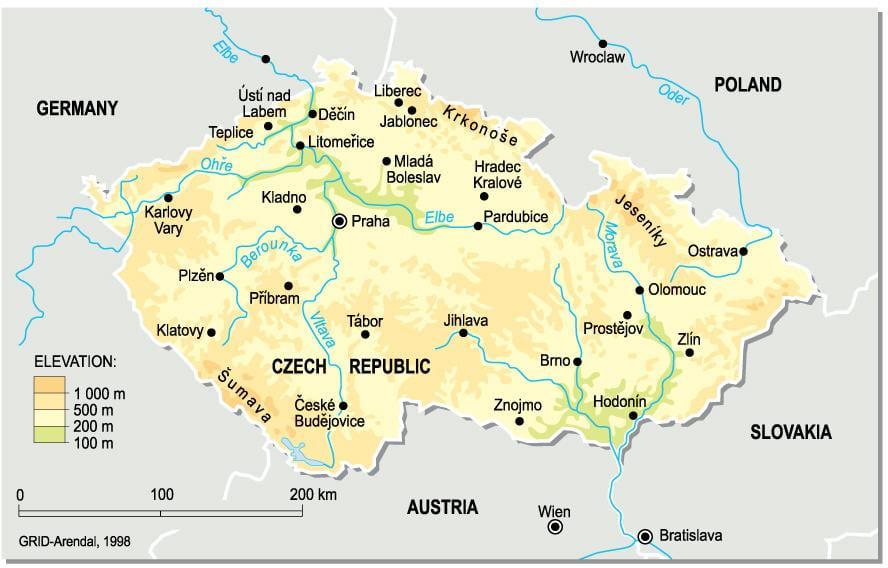 Tschechien Höhenkarte