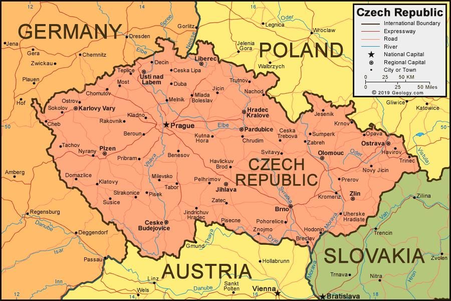 Karte der Tschechischen Republik und den umliegenden Ländern