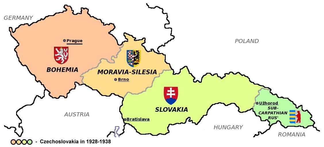 Karte der Tschechoslowakei 1938