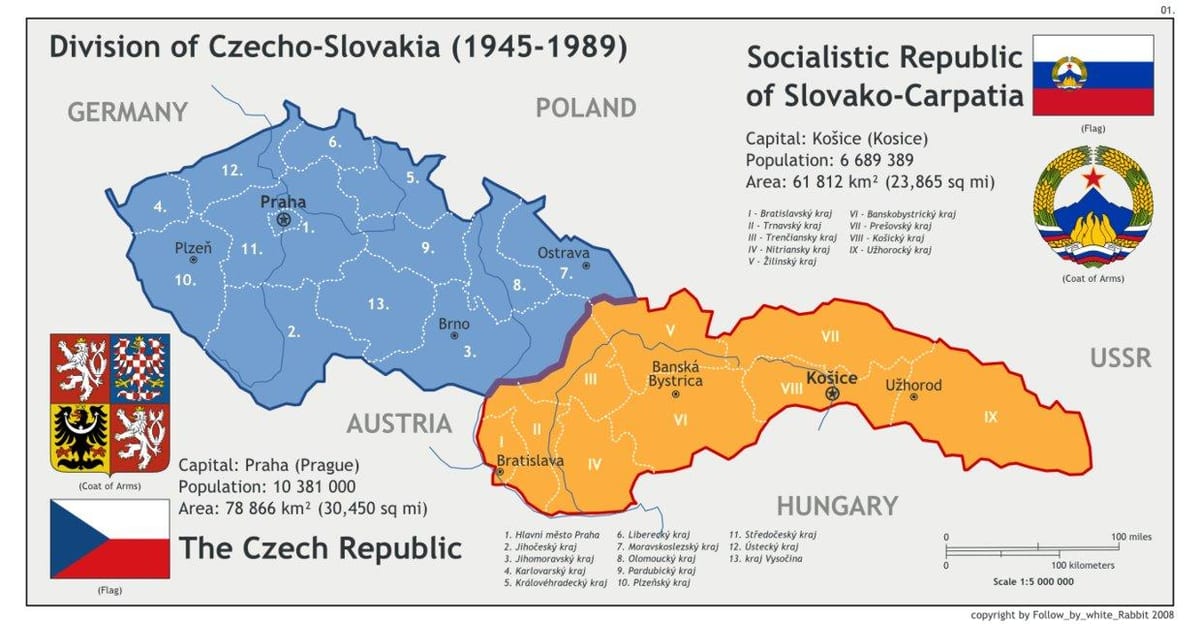 Karte der Tschechoslowakei 1945